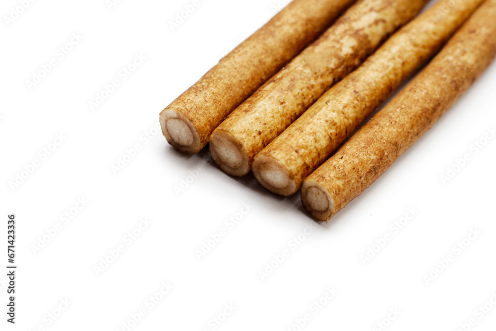 Burdock Root (Gobo) on white background. Burdock Root (Gobo) on white background.