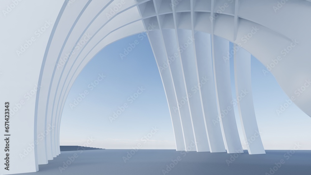 Fototapeta premium futuristic architecture in the form of waves layered layers. 3D illustration render