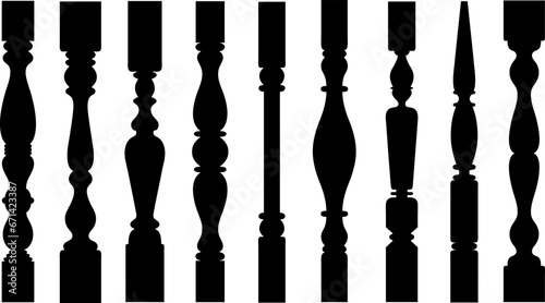 Photo Illustration of different stair spindles and balusters isolated on white