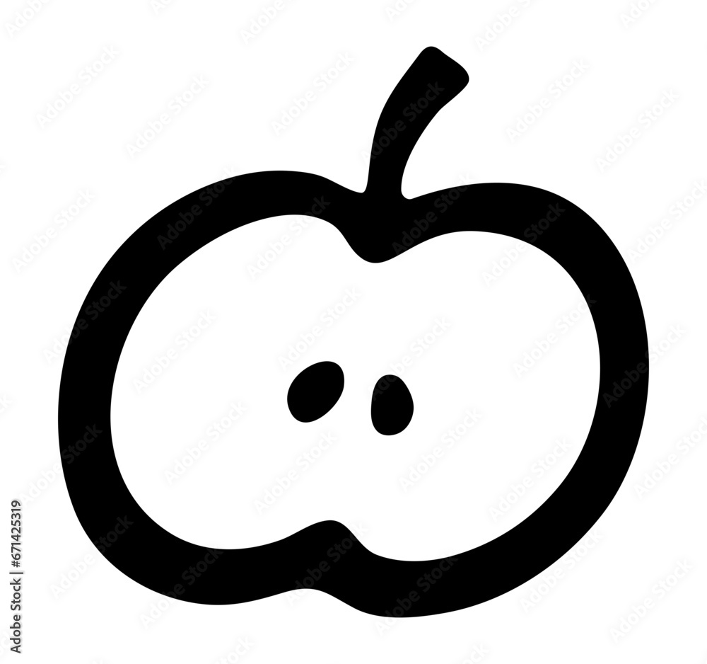 Outline apple logo. Black hand drawn doodle sketch. Line art. Black vector illustration isolated on transparent background. Outline apple logo. Black hand drawn doodle sketch. Line art. Black vector illustration isolated on transparent background.