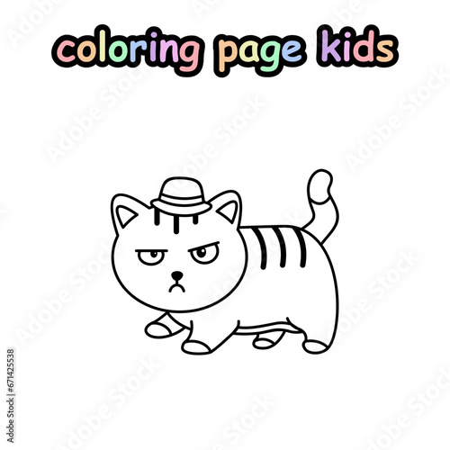 cat wearing a hat coloring page kids
