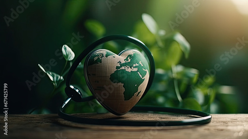 A heart shaped earth with a green heart on it photo