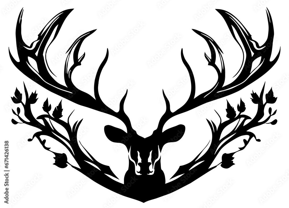 Fototapeta premium deer head with big horns,Christmas symbol,tattoo design