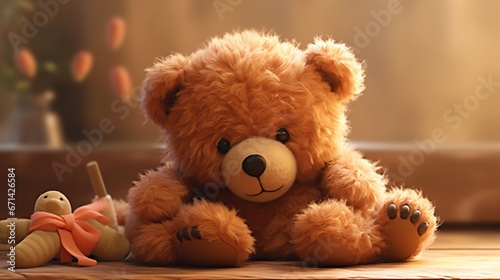 A lifelike and heartwarming digital illustration of a teddy bear that exudes coziness and companionship, emphasizing its stitched details and warm expression, akin to an HD photo