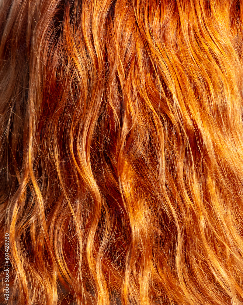 Naklejka premium Red wavy hair on a girl as a background