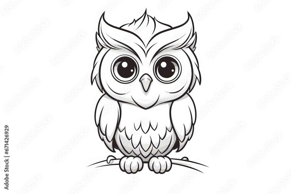 Fototapeta premium Owl line drawing in black and white