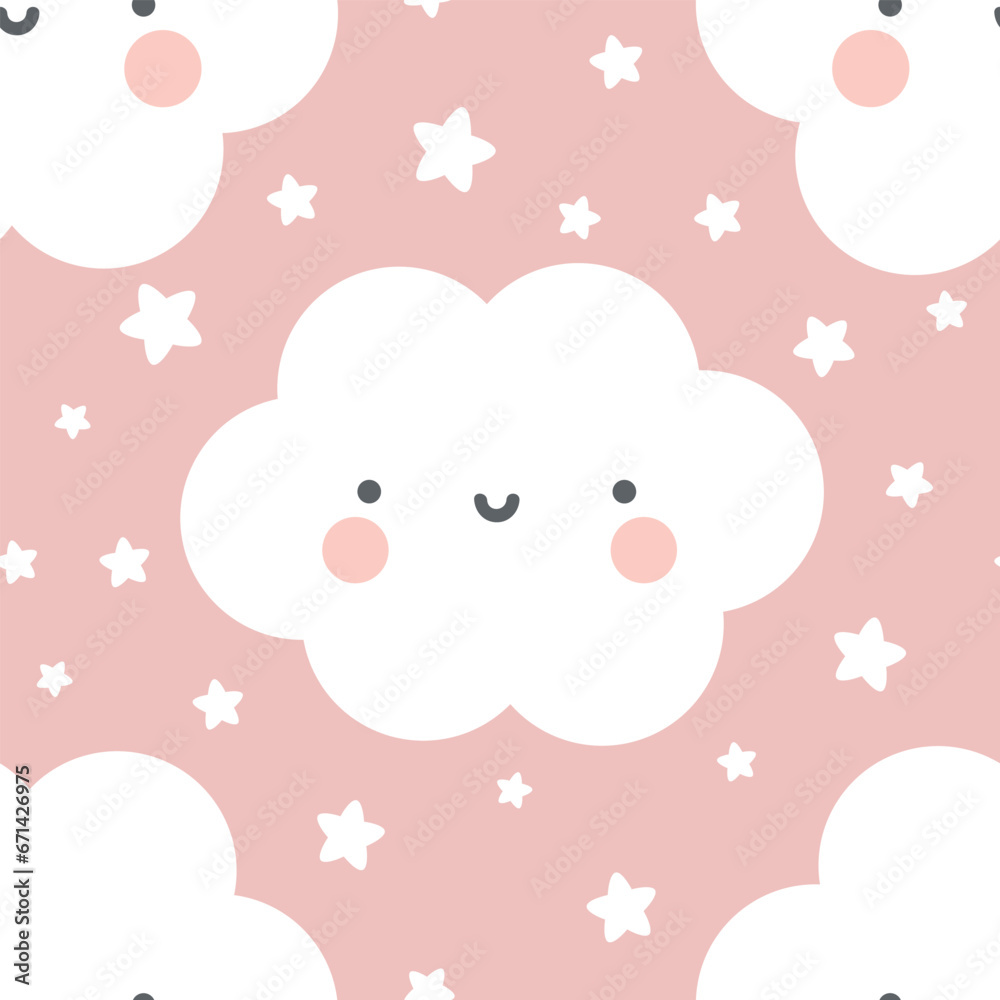 Moon, Sun, Cloud and Stars Cute Seamless Pattern, Cartoon Vector Illustration, Cute Kawaii Cartoon Drawn Background, Isolated Background Moon, Sun, Cloud and Stars Cute Seamless Pattern, Cartoon Vector Illustration, Cute Kawaii Cartoon Drawn Background, Isolated Background