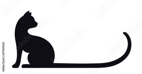 The silhouette of a cat with long tail.