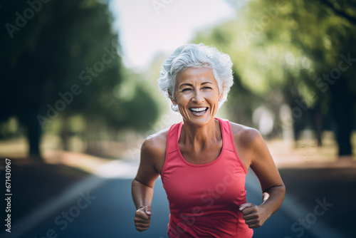 aged woman doing sport outdoor. Morning run. Healthy lifestyle
