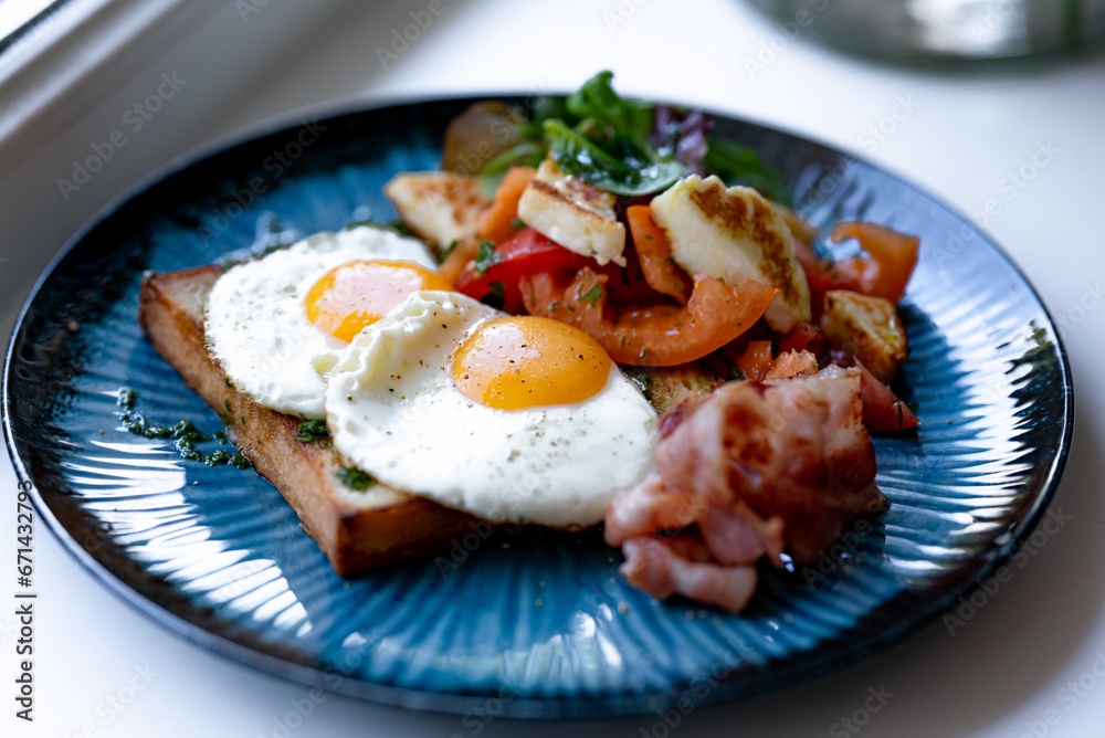 Breakfast Plate with Fried Eggs and Bacon Breakfast Plate with Fried Eggs and Bacon