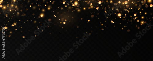 Golden sequins glow with many lights. Glittering dust. Luxurious background of golden particles.