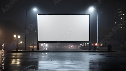mockup blank screen advertising at night city street, billboard with space