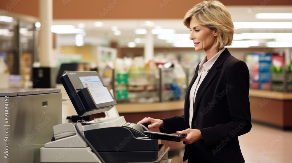 A person uses a self-checkout device in a supermarket A person uses a self-checkout device in a supermarket