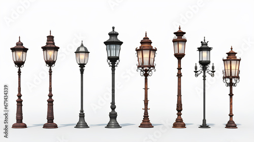 Set collection of Antique street lamps on white background