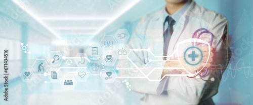 Medical technology concept. Medical research and development. Health care, patient service digital technology, ai integrate, futuristic pharmacy innovation.