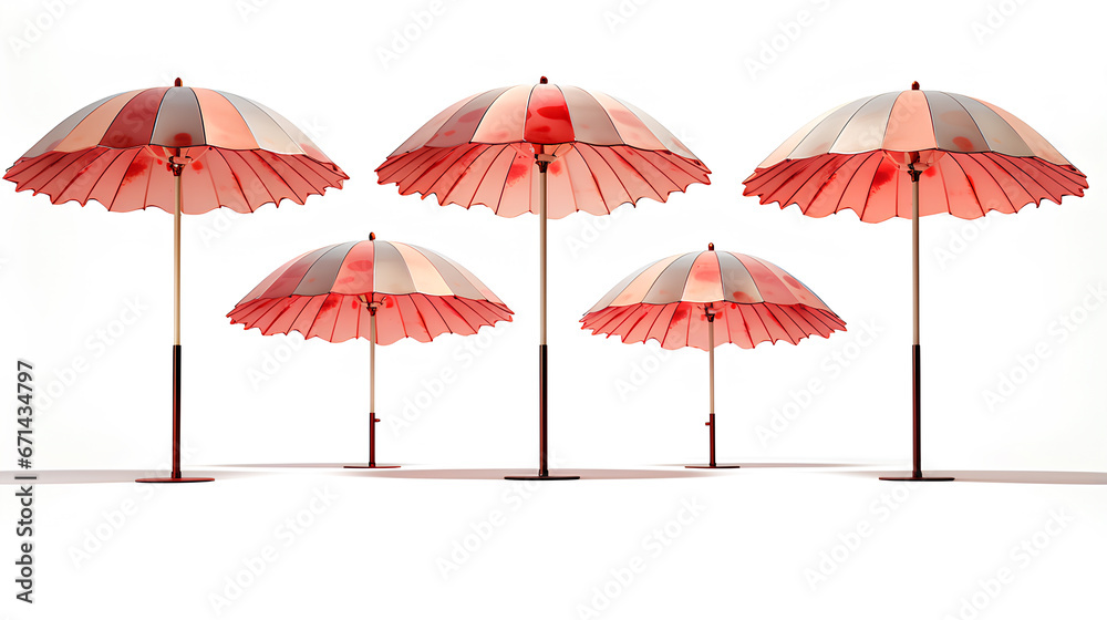 set of garden umbrella on white background