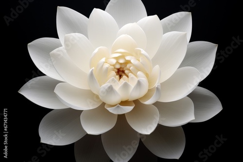 Photo of a graceful lotus flower on a solid white background. Generative AI