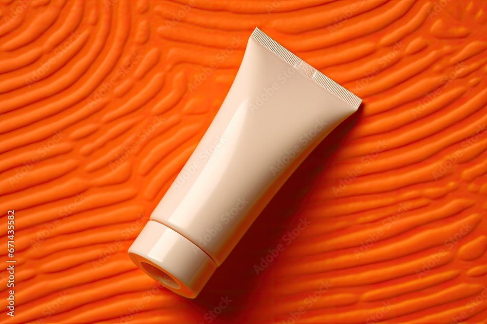 White Cosmetic Tube Cream Mockup on Orange Background White Cosmetic Tube Cream Mockup on Orange Background