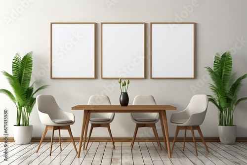 Three Empty Photo Frames Create a Focal Point in the Dining Room