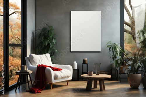 frame with poster mockup in room in modern Scandinavian style photo