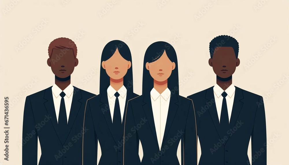 A diverse workforce, united in identical workwear, represents equal opportunity for all, regardless of background, in a simplistic illustration. A diverse workforce, united in identical workwear, represents equal opportunity for all, regardless of background, in a simplistic illustration.