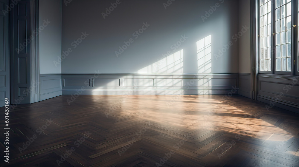 empty living room with blue tones wall