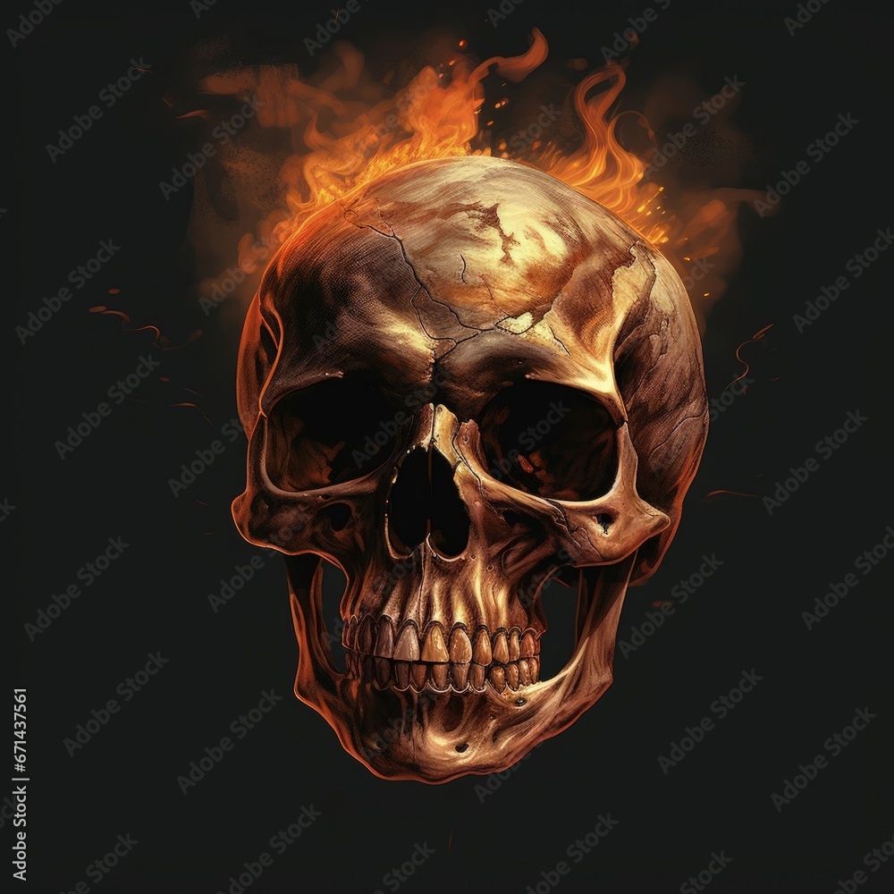 Photo illustration character human skull burned isolated Photo illustration character human skull burned isolated