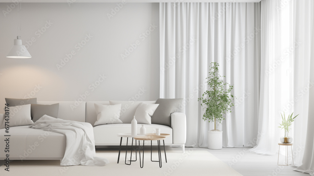 Modern White Living Room Interior. Generative AI