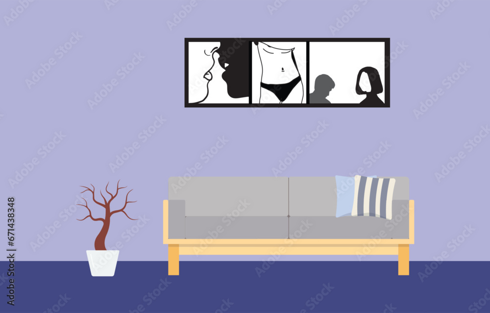 sofa in a living room with painting on the wall vector illustration sofa in a living room with painting on the wall vector illustration