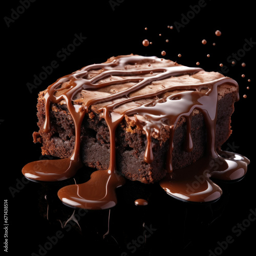 Piece of fresh brownie on a Transparent Background, Delicious chocolate pie Generative AI.