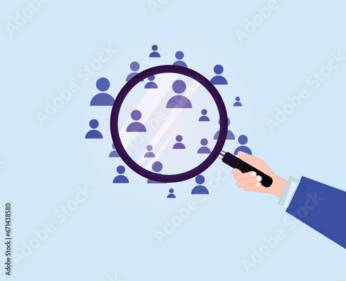 hand holding magnifier glass with human icon for customer target or  management human development