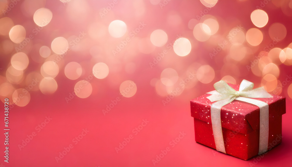 christmas gift wallpaper in red plus bokeh with copy space