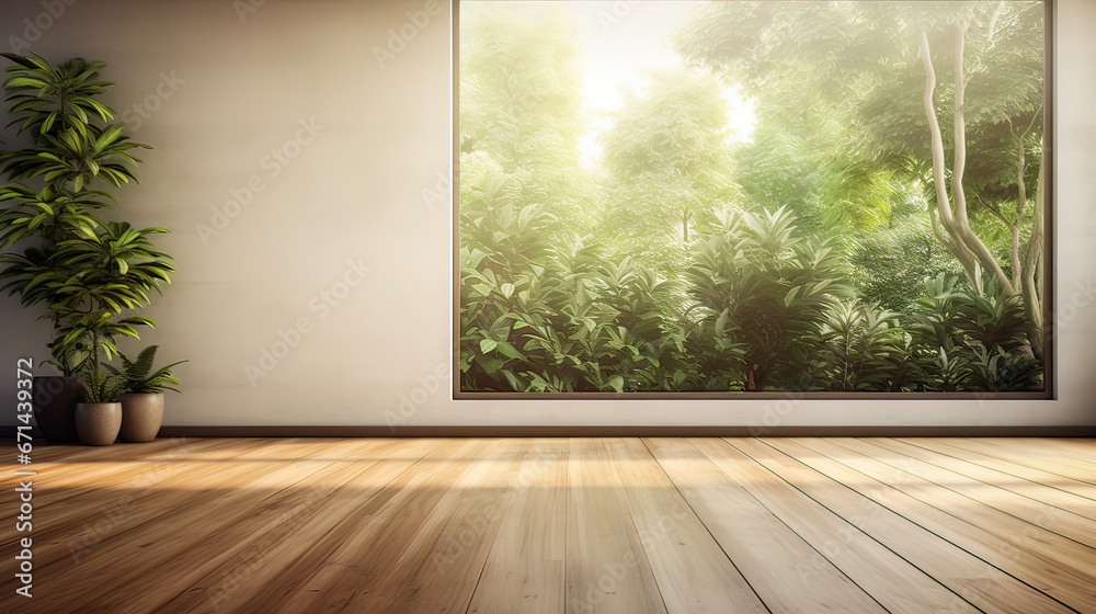 Modern contemporary style empty room with white wall and large window look out to see nature view. Modern contemporary style empty room with white wall and large window look out to see nature view.
