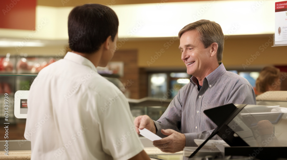 A happy supermarket cashier at work A happy supermarket cashier at work