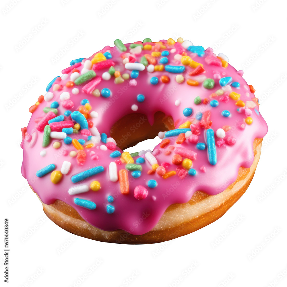 Sprinkled with a pink donut on a Transparent Background, Delicious Donut, Generative AI. Sprinkled with a pink donut on a Transparent Background, Delicious Donut, Generative AI.