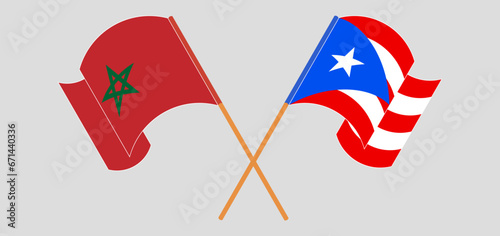 Crossed and waving flags of Morocco and Puerto Rico