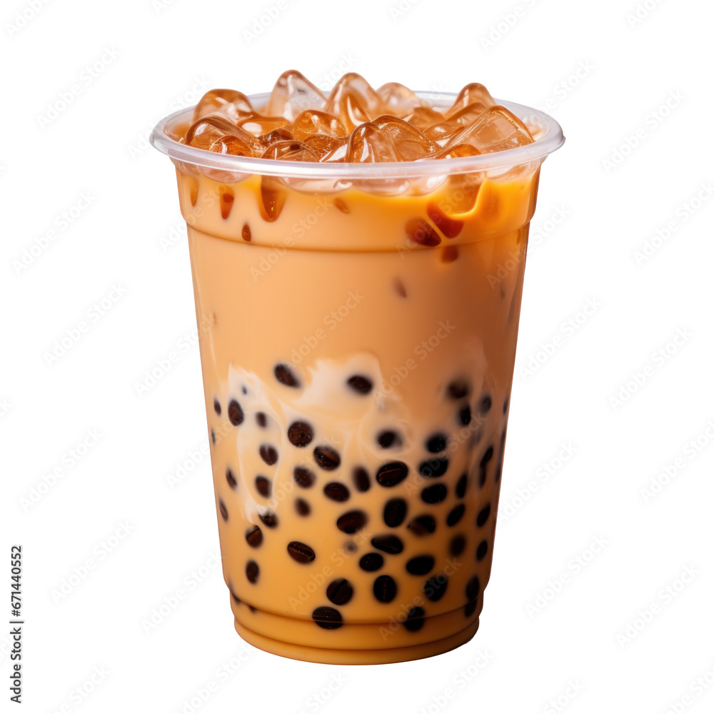 plastic cup of iced bubble tea on a Transparent Background, Generative AI. plastic cup of iced bubble tea on a Transparent Background, Generative AI.