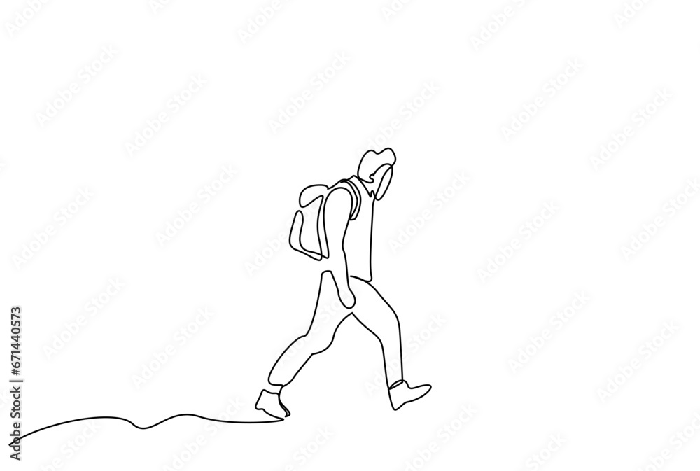 male person nature backpack walking alone lifestyle line art design