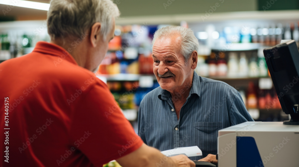 A happy supermarket cashier at work A happy supermarket cashier at work