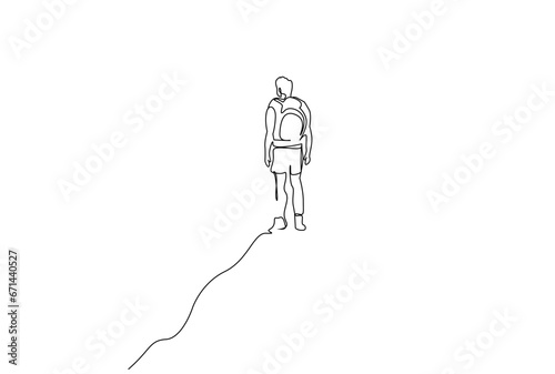 male person nature backpack walking alone lifestyle line art design