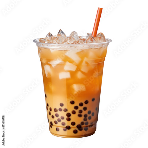 plastic cup of iced bubble tea on a Transparent Background, Generative AI.