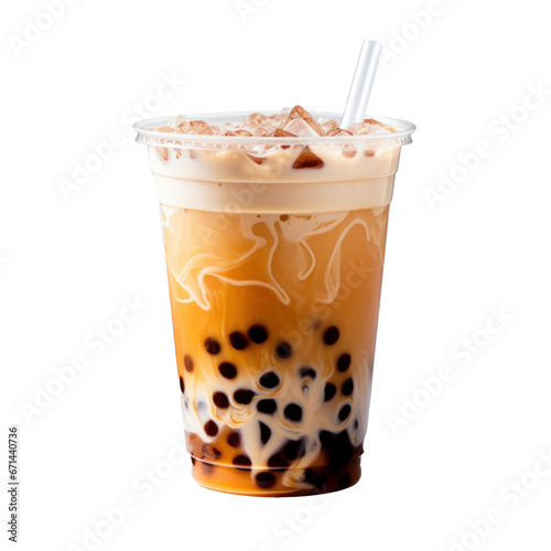 plastic cup of iced bubble tea on a Transparent Background, Generative AI.