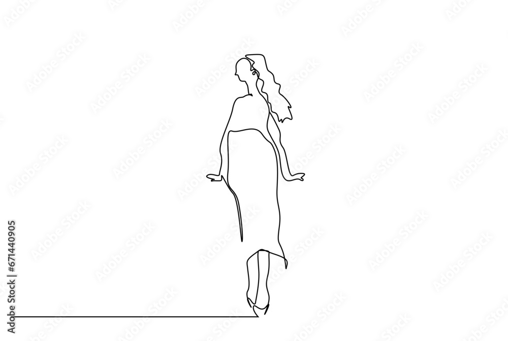 young beautiful woman fashion dress pose standing front view line art design young beautiful woman fashion dress pose standing front view line art design