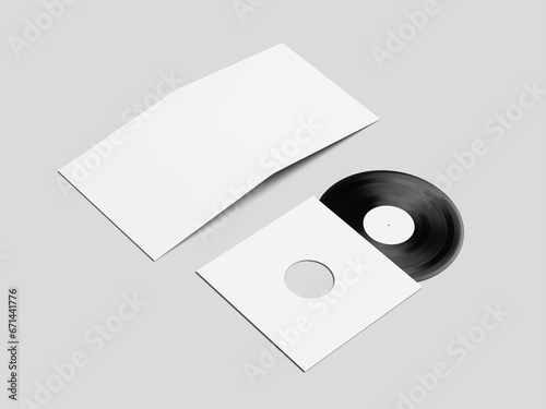 White Blank Vinyl with Cover Mockup 3D Rendered in Grey Background photo