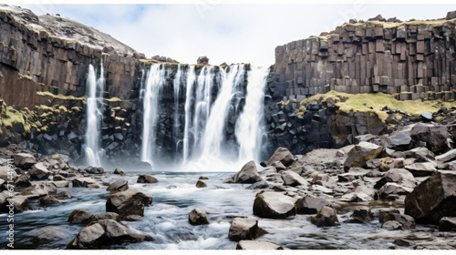 Guff's waterfall Iceland isolated on white background