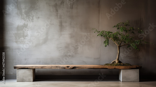 wooden bench with a concrete background © somruethai