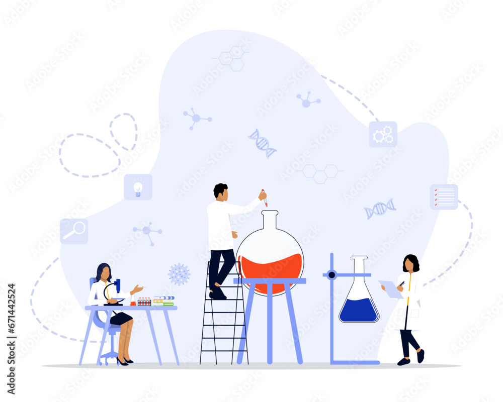 Scientific research concept illustration. Suitable for landing page, ui, web, App intro card, editorial, flyer, 
and banner.
