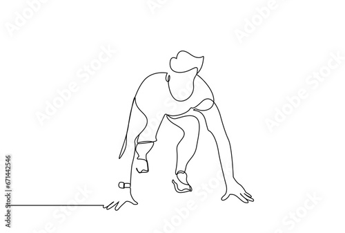 athlete man runner waiting ready to start marathon lifestyle line art design