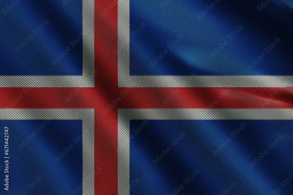Fototapeta premium 3d illustration flag of Iceland. Close up waving flag of Iceland.