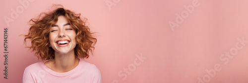 beautiful girl on pink background Natural cosmetic concept